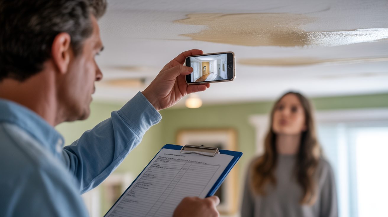 Restoration professional photographing damage to document an insurance claim in Salt Lake City